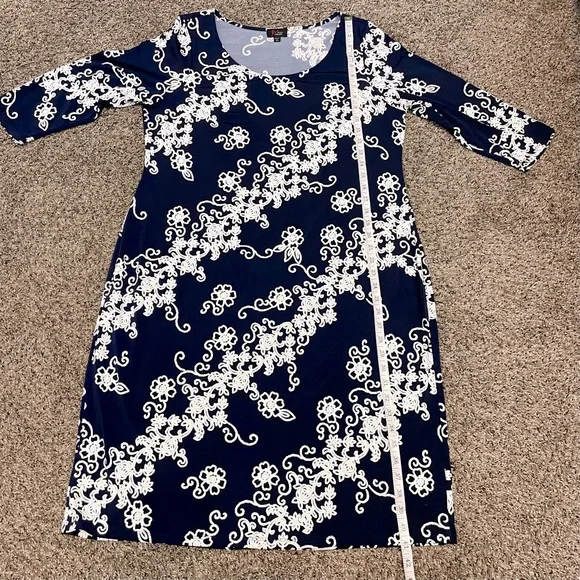 JM Studio by John Meyer Women’s Navy Blue & White 3/4 Sleeve Sheath Dress Sz 1X - Picture 5 of 9